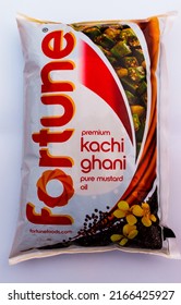 Kolkata, India - June 11, 2022: Famous Indian Edible Mustard Oil Brand Fortune Premium Kachi Ghani.