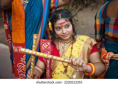 Kolkata, Kolkata India-March 12 2014: Students Of Rabindra Bharati University Celebrating, Playing And Enjoying Holi, The Festival Of Colors, With Colored Powder (abir).