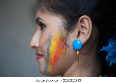 Kolkata, Kolkata India-March 12 2014: Students Of Rabindra Bharati University Celebrating, Playing And Enjoying Holi, The Festival Of Colors, With Colored Powder (abir).