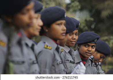 KOLKATA -JANUARY 19 : Women Members Of The R.A.F - A Specialized Wing Of The Indian Central Reserve Police Force During The Republic Day Parade Preparation On January 19, 2015 In Kolkata, India.