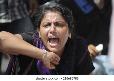 KOLKATA- SEPTEMBER 18: An Angry Bengali Woman Shouting Slogans During A Student Protest Rally Organized By Jadavpur University Students Against Police Atrocities On September 18,2014 In Kolkata,India.