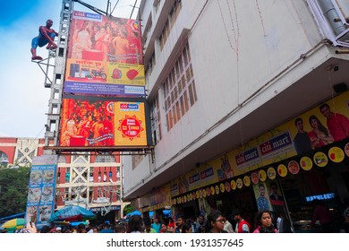 Kolkata, West Bengal, India - 10th September 2019 : Movie Goers Outside Lighthouse Cinema Hall, One Of The Oldest Cinema Halls At Esplanade, New Market Area, Kolkata.