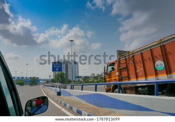 Kolkata, West Bengal, India - 23rd May 2020 :\
Blue sky with white clouds over 2nd Hoogly Bridge, connecting\
Howrah and Kolkata.