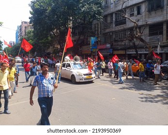 KOLKATA, WEST BENGAL, INDIA - 25 August 2022: Bengal Left Party CPIM Addressed A Rally On Thursday In Kolkata Protesting West Bengal Government Regarding Different Issue Of West Bengal