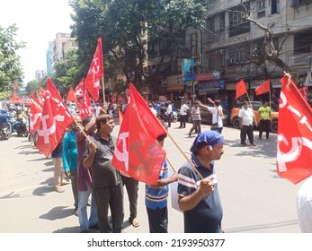 KOLKATA, WEST BENGAL, INDIA - 25 August 2022: Bengal Left Party CPIM Addressed A Rally On Thursday In Kolkata Protesting West Bengal Government Regarding Different Issue Of West Bengal