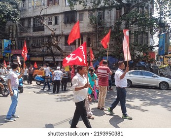 KOLKATA, WEST BENGAL, INDIA - 25 August 2022: Bengal Left Party CPIM Addressed A Rally On Thursday In Kolkata Protesting West Bengal Government Regarding Different Issue Of West Bengal