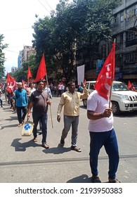 KOLKATA, WEST BENGAL, INDIA - 25 August 2022: Bengal Left Party CPIM Addressed A Rally On Thursday In Kolkata Protesting West Bengal Government Regarding Different Issue Of West Bengal