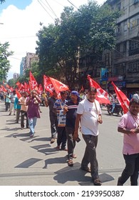 KOLKATA, WEST BENGAL, INDIA - 25 August 2022: Bengal Left Party CPIM Addressed A Rally On Thursday In Kolkata Protesting West Bengal Government Regarding Different Issue Of West Bengal