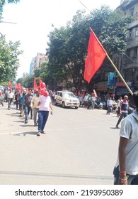 KOLKATA, WEST BENGAL, INDIA - 25 August 2022: Bengal Left Party CPIM Addressed A Rally On Thursday In Kolkata Protesting West Bengal Government Regarding Different Issue Of West Bengal