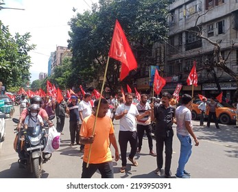 KOLKATA, WEST BENGAL, INDIA - 25 August 2022: Bengal Left Party CPIM Addressed A Rally On Thursday In Kolkata Protesting West Bengal Government Regarding Different Issue Of West Bengal