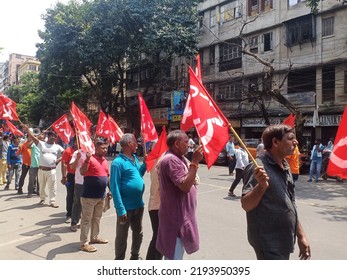 KOLKATA, WEST BENGAL, INDIA - 25 August 2022: Bengal Left Party CPIM Addressed A Rally On Thursday In Kolkata Protesting West Bengal Government Regarding Different Issue Of West Bengal