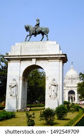 Kolkata, West Bengal / India - January 01, 2019 : The Statue Of Edward VII In Front Of Entrance Gate At Victoria Memorial, It Is A British Building In Kolkata.