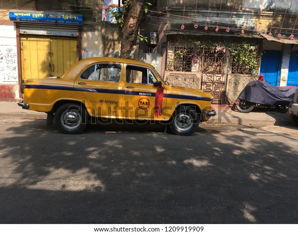 Kolkata, West Bengal, India October 23 rd ,2018\
Yellow taxi in the Street of\
Kolkata