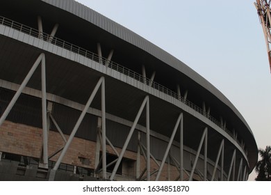 Kolkata, West Bengal/India - January 25, 2020: Famous Indian Cricket Stadium 'Eden Garden' Cropped And Partial View From Outside At 'Kolkata' City With Evening Sky Background.