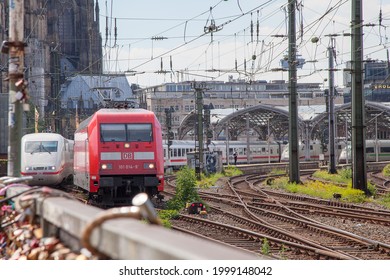 Koln Germany 15 jun 2021: The DB electric locomotive train was departing from Koln Station.