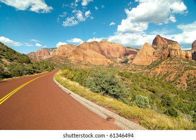 Kolob Canyon Cliffs And Red Road