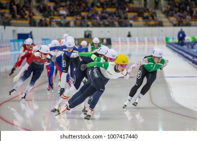 KOLOMNA, MOSCOW REGION, RUSSIA - JANUARY 07, 2018: ISU European Speed Skating Championships. Mass Start.