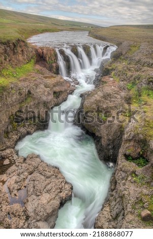 Kolufoss waterfall at Kolugljufur canyon on Iceland