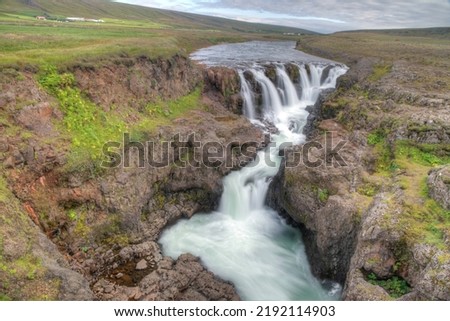 Kolufoss waterfall at Kolugljufur canyon on Iceland