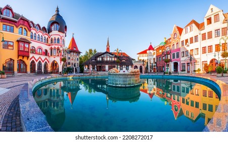 Komarno, Slovakia. Panorama of Courtyard of Europe, historical architecture typical for particular parts of Europe. - Shutterstock ID 2208272017