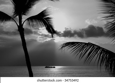 Kona Coast Party Boat Out For A Cruise In Black And White