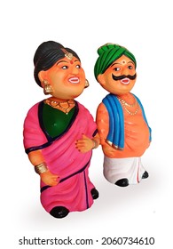 Kondapalli Bobble Head Toy - Old Couple - Budda Buddi Pair Isolated