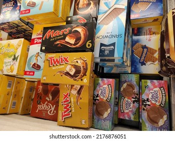 Kongsvinger, Norway 10 July 2022: Mars And Twix Ice Cream Bar Packages In The Grocery Store In The Freezer Inventory Aisle Range