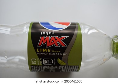 Kongsvinger, Norway - 10 October 2021: Pepsi Max Lime Sign On Isolated Original Norwegian Carbonated Sugar Free Soda Soft Drink Bottle Close Up