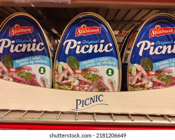 Kongsvinger, Norway 22 July 2022: Stabburet Original Picnic Skinke Canned Ham Food Products At The Grocery Store Norwegian Condiments Spread Topping For Cooking At Home