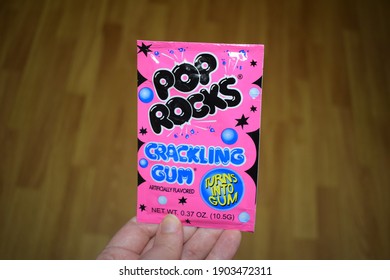 Kongsvinger, Norway 27 January 2021: Pop Rocks Crackling Gum Sign On Candy Snacks Brand Product Package