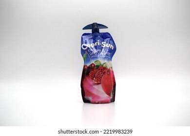 Kongsvinger, Norway 30 October 2022: Capri Sun Cherry And Pomegranate Taste Flavour Drink Packet Isolated On White Background