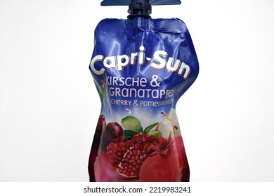 Kongsvinger, Norway 30 October 2022: Capri Sun Cherry And Pomegranate Taste Flavour Drink Packet Isolated On White Background