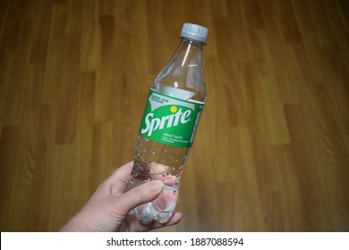 Kongsvinger, Norway - 4 January 2021: Sprite Lemon Lime No Sugar Sign On Isolated Carbonated Sugar Free Soda Soft Drink Bottle