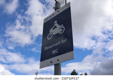 Kongsvinger, Norway 6 August 2022: Parking Sign For MC Motorcycles