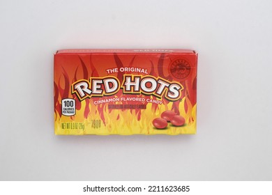 Kongsvinger, Norway 9 October 2022: Ferrara Candy CO The Original Red Hots Cinnamon Flavored Candy Packet Import From USA