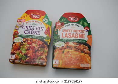 Kongsvinger, Norway 9 September 2022: Toro Chili Sin Carne And Sweet Potato Lasagne Dinner Ready Meal From Grocery Store In Norway