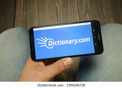 KONSKIE, POLAND - 05 MAY, 2019: Dictionary Com Logo Displayed On Huawei Smartphone