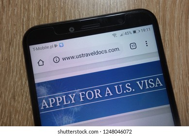 KONSKIE, POLAND - December 01, 2018: Ustraveldocs.com Website About Apply For U.S. Visa Displayed On Smartphone