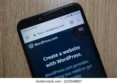 KONSKIE, POLAND - December 01, 2018: WordPress Website (wordpress.com) Displayed On Smartphone