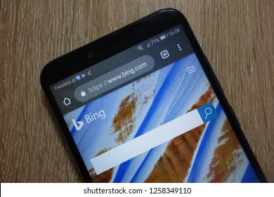 KONSKIE, POLAND - December 09, 2018: Bing website (www.bing.com) displayed on smartphone. Bing is a web search engine owned and operated by Microsoft