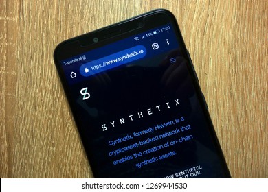 KONSKIE, POLAND - December 28, 2018: Synthetix Network Token (SNX) Cryptocurrency Website Displayed On Smartphone