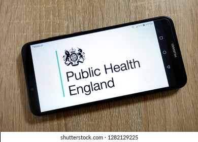 KONSKIE, POLAND - January 10, 2019: Public Health England Agency Logo Displayed On Smartphone