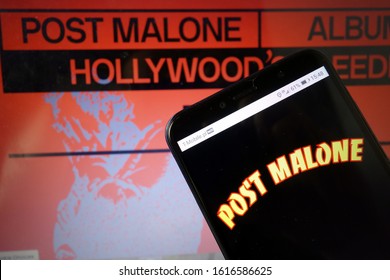 KONSKIE, POLAND - January 11, 2020: Post Malone Logo Displayed On Mobile Phone