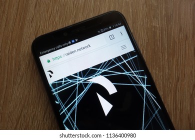 KONSKIE, POLAND - JULY 17, 2018: Raiden Network Token (RDN) Cryptocurrency Website Displayed On A Modern Smartphone