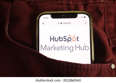 KONSKIE, POLAND - July 22, 2021: HubSpot Inc logo displayed on mobile phone
