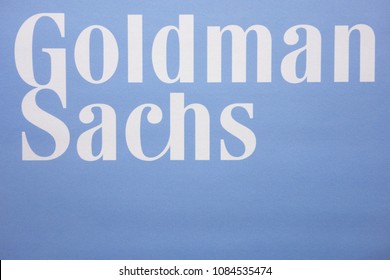 KONSKIE, POLAND - MAY 02, 2018: logo of the brand Goldman Sachs on paper sheet