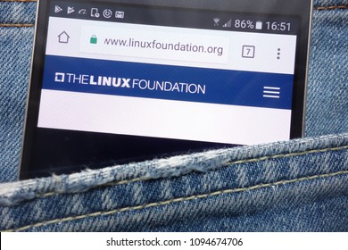 KONSKIE, POLAND - MAY 17, 2018: The Linux Foundation Website Displayed On Smartphone Hidden In Jeans Pocket