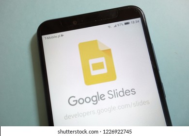 KONSKIE, POLAND - November 10, 2018: Google Slides Logo On Smartphone