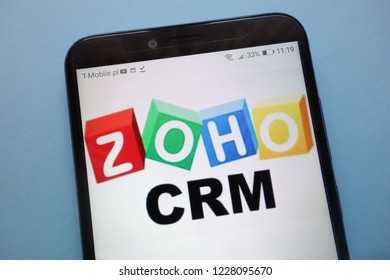 KONSKIE, POLAND - November 12, 2018: Zoho Crm Logo Displayed On Smartphone