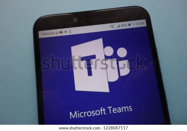 KONSKIE, POLAND - November 12, 2018: Microsoft Teams logo displayed on smartphone